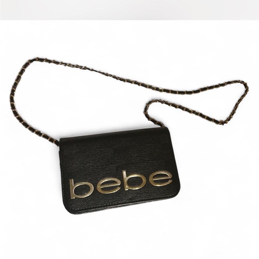 Bebe Elegant Black Crossbody with Gold Chain